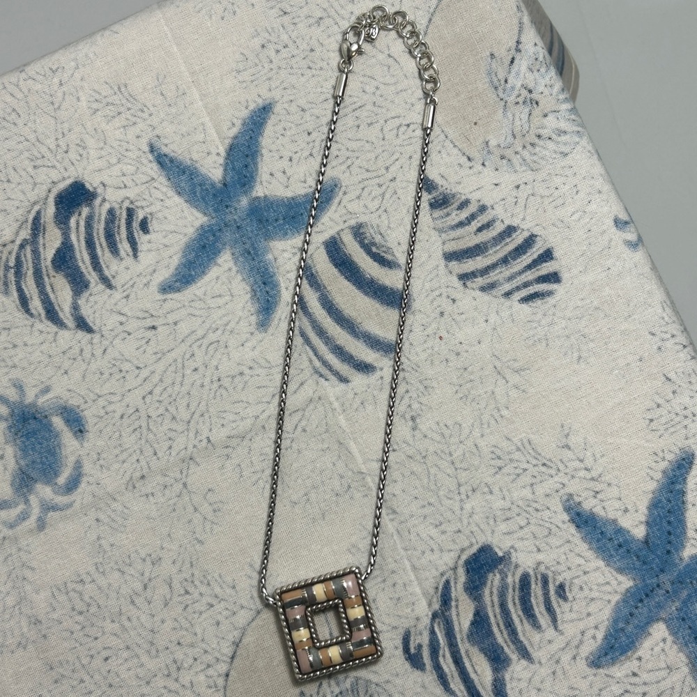 Brighton Cabana Necklace Neutral Tones Square Pendant Silver Plated 18"L - Picture 13 of 15